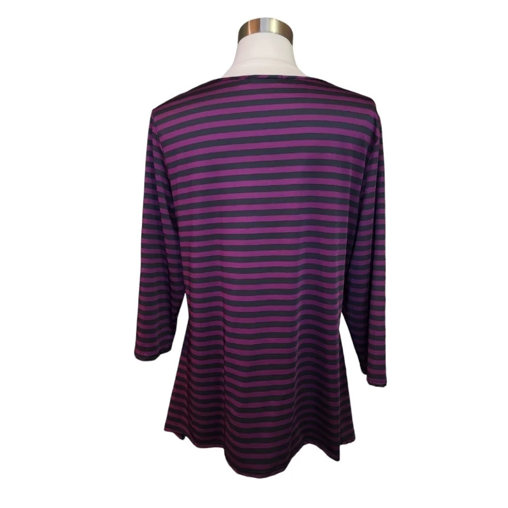 Elementz Woman Plus Size 1X Purple Black Stripe Top - Picture 3 of 11